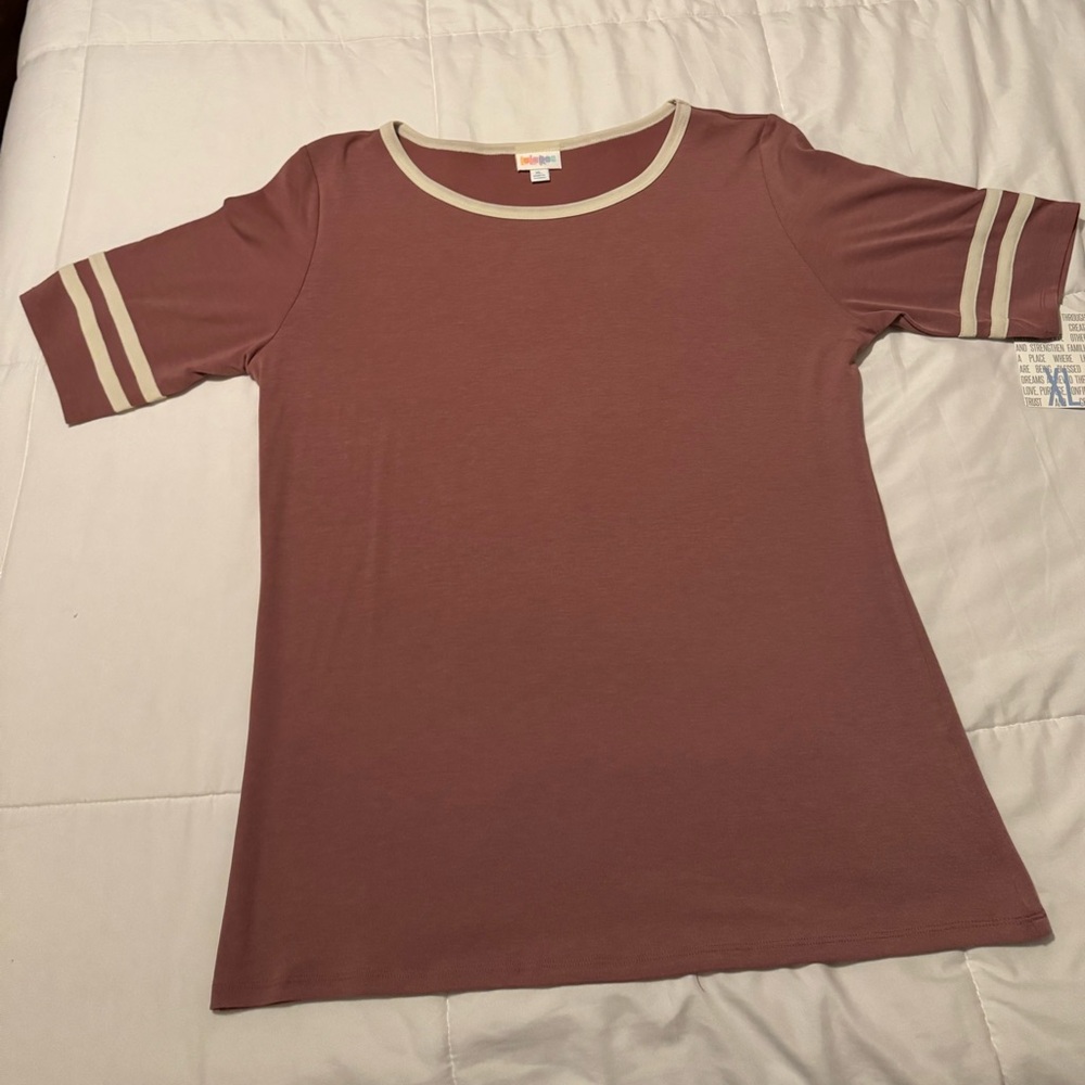 LuLaRoe Gigi Top, Mauve with Cream Stripes